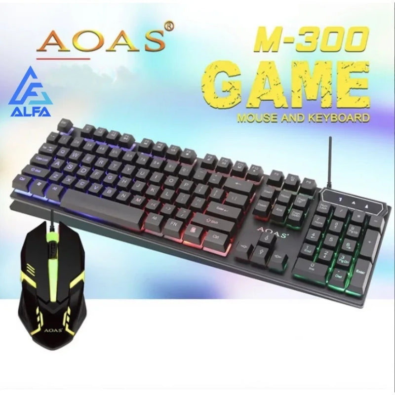 ALFA Kit Teclado Mouse Gamer 3200dpi Semi Mecânico Rgb Led Original M300